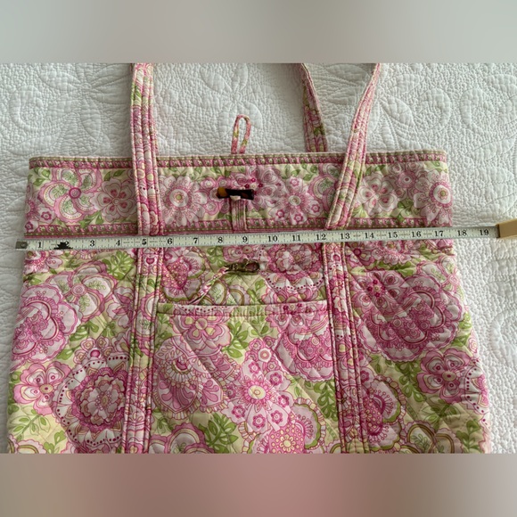Large Vera Bradley Tote Green & Pink Floral with Green Leopard 🐆 Print - Picture 13 of 13